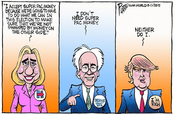 Bruce Plante Cartoon: Hillary, Bernie and Trump
